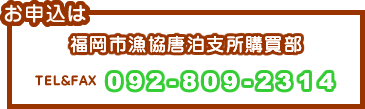 お申込みは福岡市漁協唐泊支所購買部　092-809-2314まで。